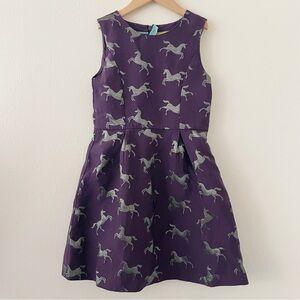 Johnnie B Boden Purple Silver Unicorn Jacquard Print Dress